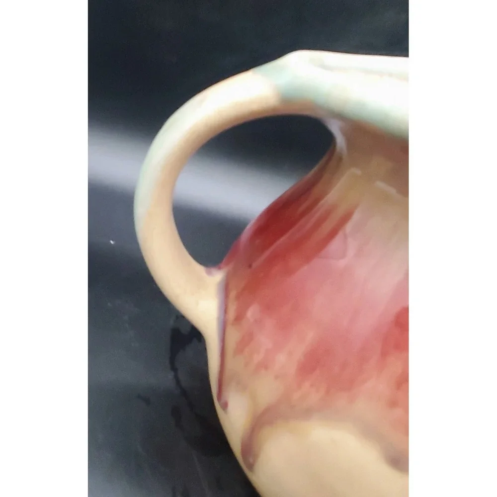 Handmade D. Lessar Studio Art Pottery‎ Red Tulip Pitcher Handmade Drip Glaze 7